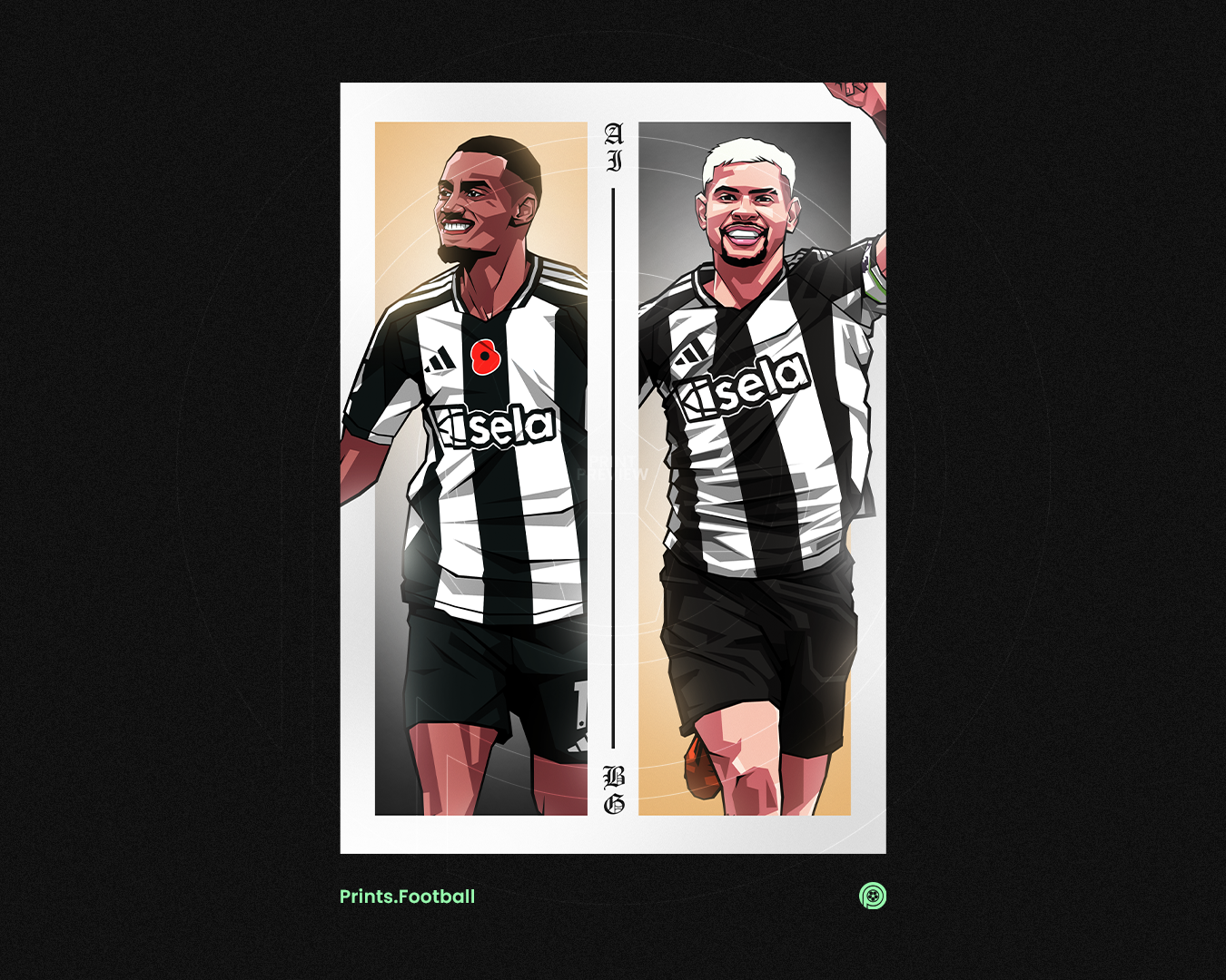 Alexander Isak & Bruno Guimarães Duo Perpendicular Art Print