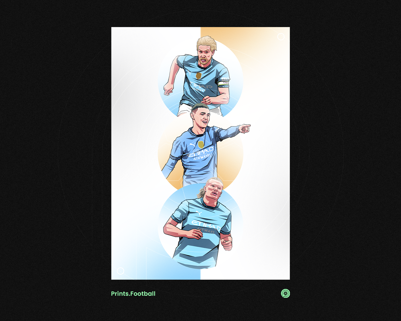 Kevin De Bruyne, Erling Haaland & Phil Foden Trio Spheres Art Print