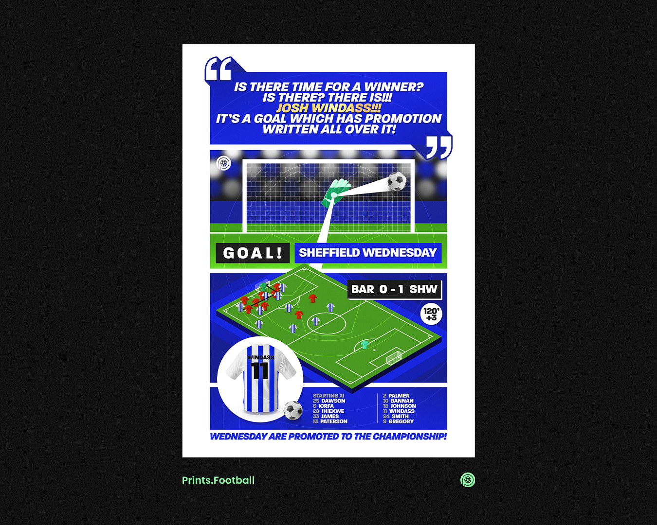 Josh Windass GOAL vs Barnsley | Art Print | 2022/23 League One Play-Off Final | Sheffield Wednesday