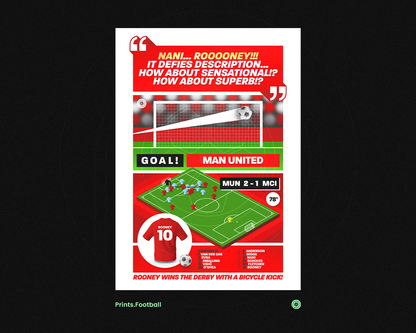 Wayne Rooney GOAL vs Man City | Art Print | 2010/11 Premier League Manchester Derby | Manchester United