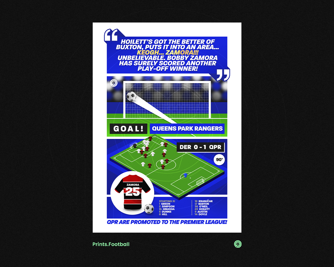 Bobby Zamora GOAL vs Derby | Art Print | 2013/14 Championship Play-Off Final | QPR