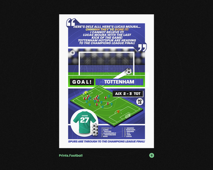 Lucas Moura GOAL vs Ajax | Art Print | 2018/19 UEFA Champions League Semi-Final | Tottenham Hotspur