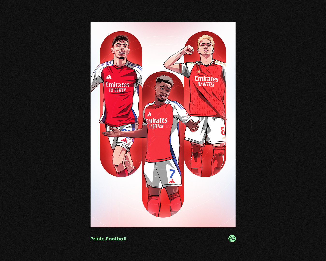 Martin Ødegaard, Bukayo Saka & Kai Havertz Trio Tubes Art Print