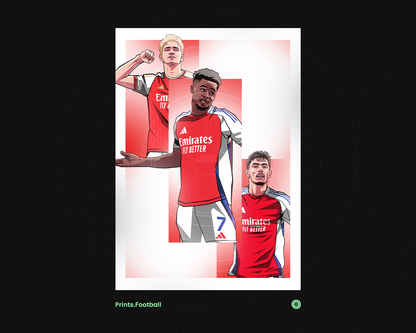 Martin Ødegaard, Bukayo Saka & Kai Havertz Trio Levels Art Print
