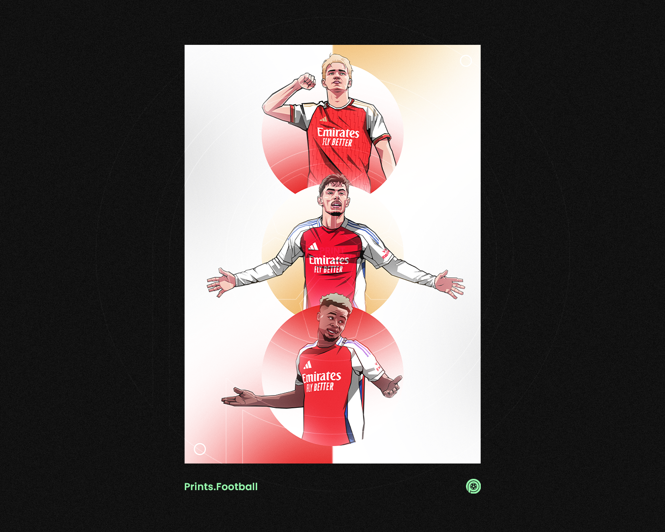 Martin Ødegaard, Bukayo Saka & Kai Havertz Trio Spheres Art Print