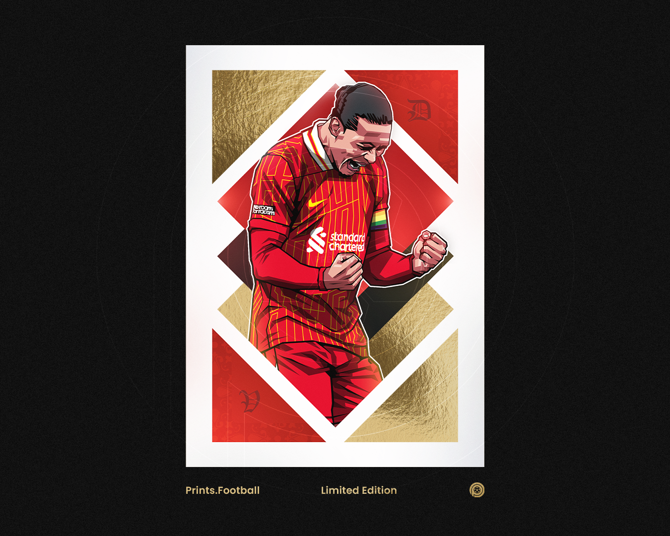 Virgil Van Dijk Limited Edition Gold Foil Diamonds Art Print