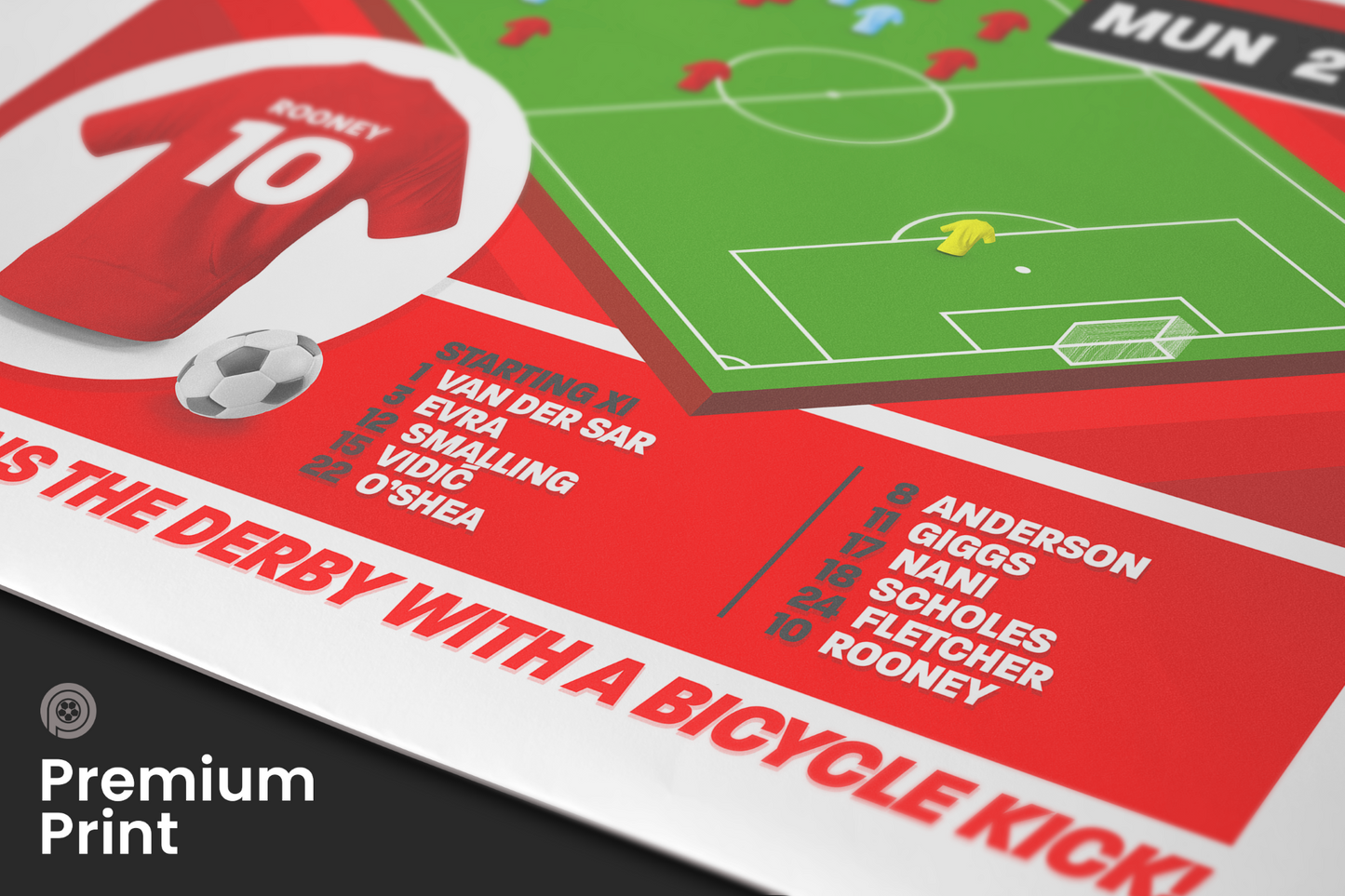Wayne Rooney GOAL vs Man City | Art Print | 2010/11 Premier League Manchester Derby | Manchester United