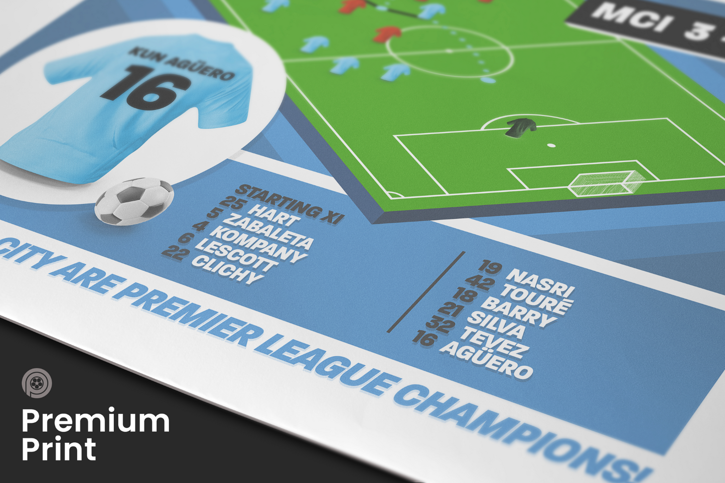 Sergio Agüero GOAL vs QPR | Art Print | 2011/12 Premier League Champions | Manchester City
