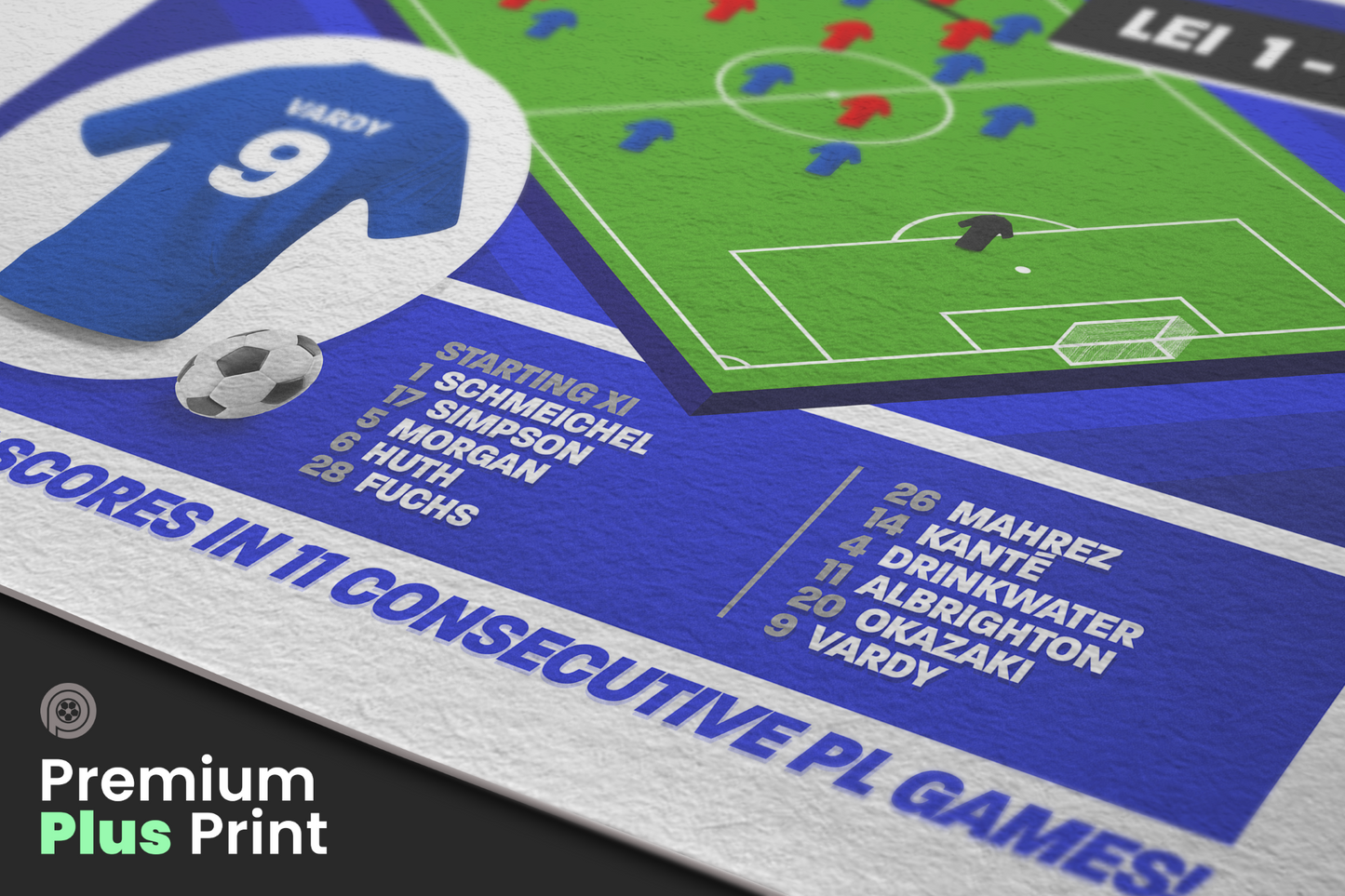 Jamie Vardy Record Breaking 11th GOAL vs Man United | Art Print | 2015/16 Premier League Champions | Leicester City